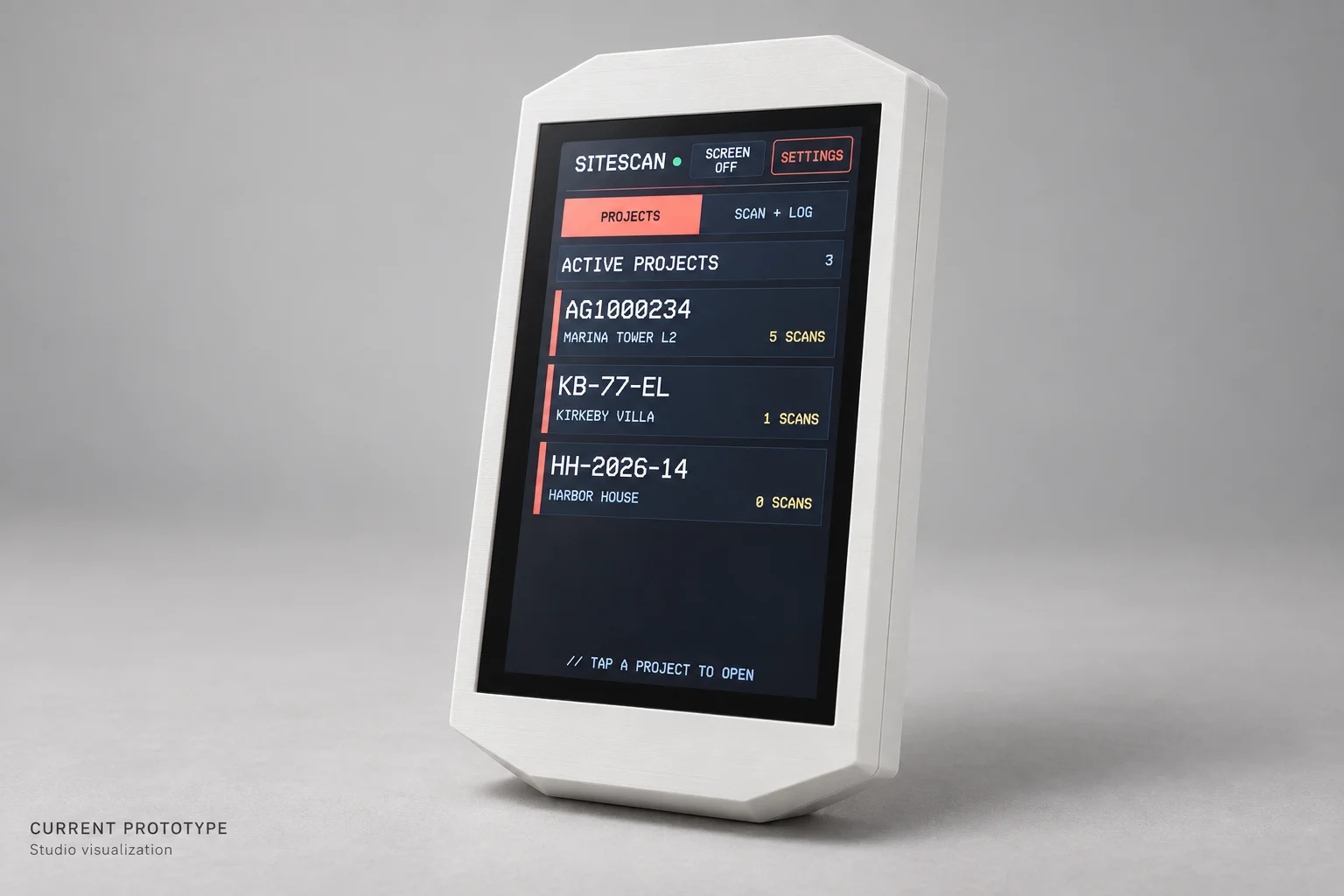 Studio visualization based on the current white SITESCAN field-unit prototype.